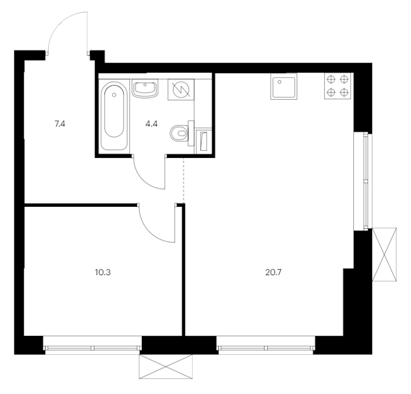 1-комнатная квартира 42.8 м², 12/12 эт., ЖК «Шкиперский 19»